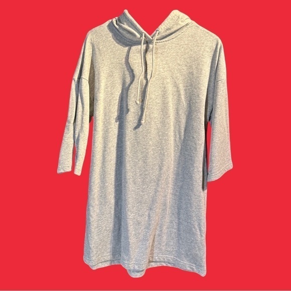 H&M grey fleece hooded sweatshirt dress - Picture 1 of 4